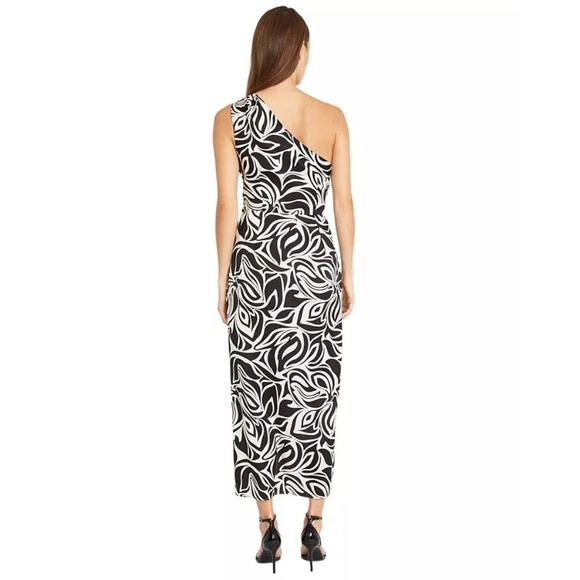 Donna Morgan Printed One Shoulder Tie Waist Dress with Draped Skirt Size 4 - Picture 12 of 16